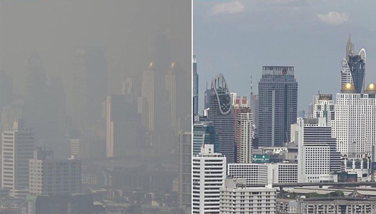 Skyline de Bangkok antes e depois do lockdown (Foto: Reprodução/Instagram)