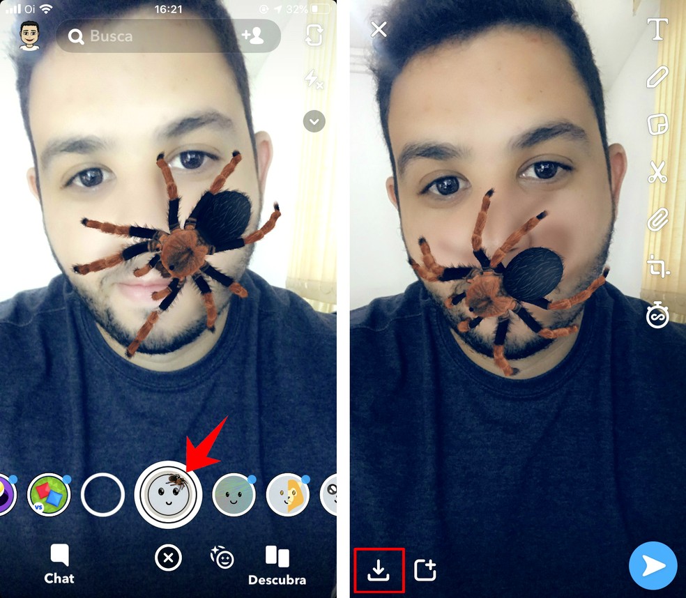 Aplicativo De Aranha Na Tela E No Rosto Saiba Usar O Filtro Do Snapchat Redes Sociais Techtudo