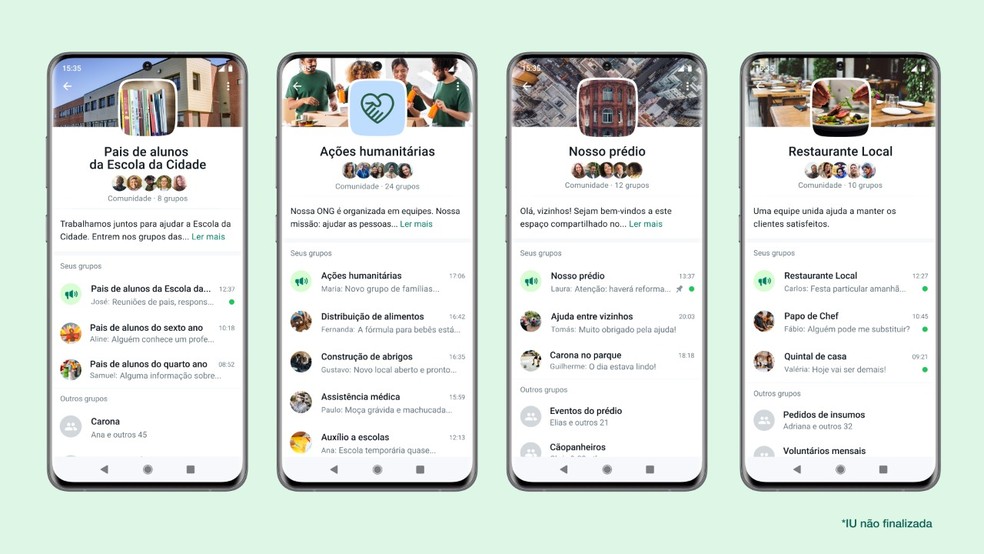 WhatsApp divulgou imagem prévia do Comunidades, recurso que agrega vários grupos em um espaço compartilhado — Foto: Divulgação/WhatsApp