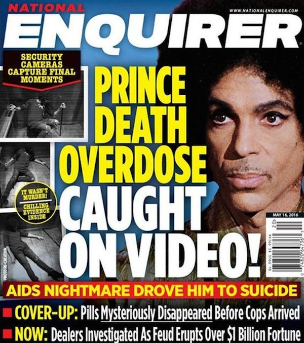 A capa da The National Enquirer com a encenação da morte de Prince (Foto: Reprodução)