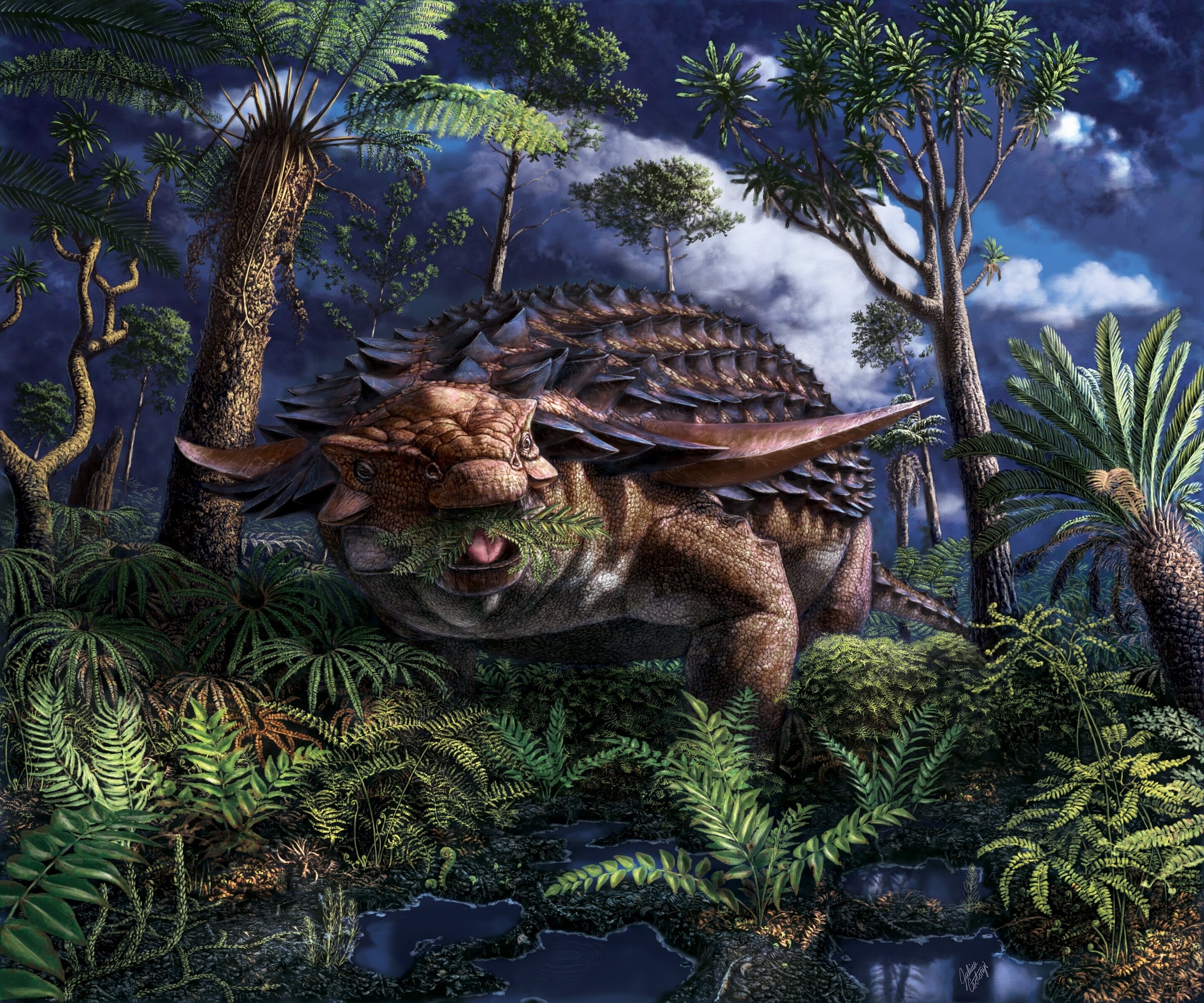 Pesquisadores descobriram qual foi a última refeição do dinossauro Borealopelta markmitchelli (Foto: Reprodução/RoyalTyrrellMuseumofPalaeontology)