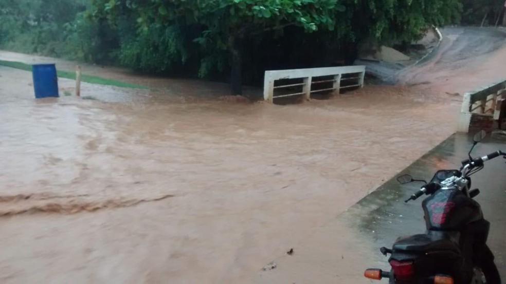 Córrego da Onça transbordou  e inundou o distrito de Jaguarembé — Foto: Divulgação/Folha Itaocarense
