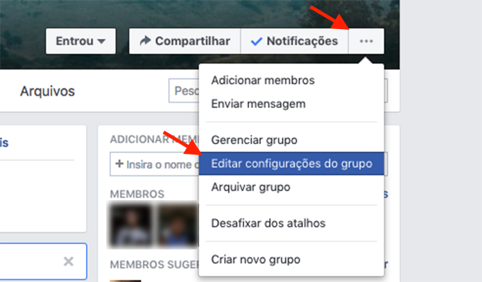 Opção para gerenciar configurações de um grupo do Facebook (Foto: Reprodução/Marvin Costa)