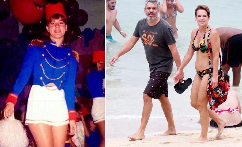 Antes e depois: Andréa Veiga nos tempos de paquita na década de 1980 e com o namorado, o músico Paulo Diniz (Foto: Reprodução/Instagram e J/AgNews)