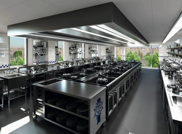 Uma das sete salas de cozinha industrial (Foto: Le Cordon Bleu International 2016)