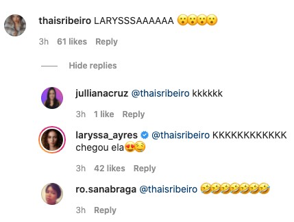 Troca de mensagens entre Laryssa e Thais no post, e a reação dos seguidores (Foto: Reprodução/Instagram)