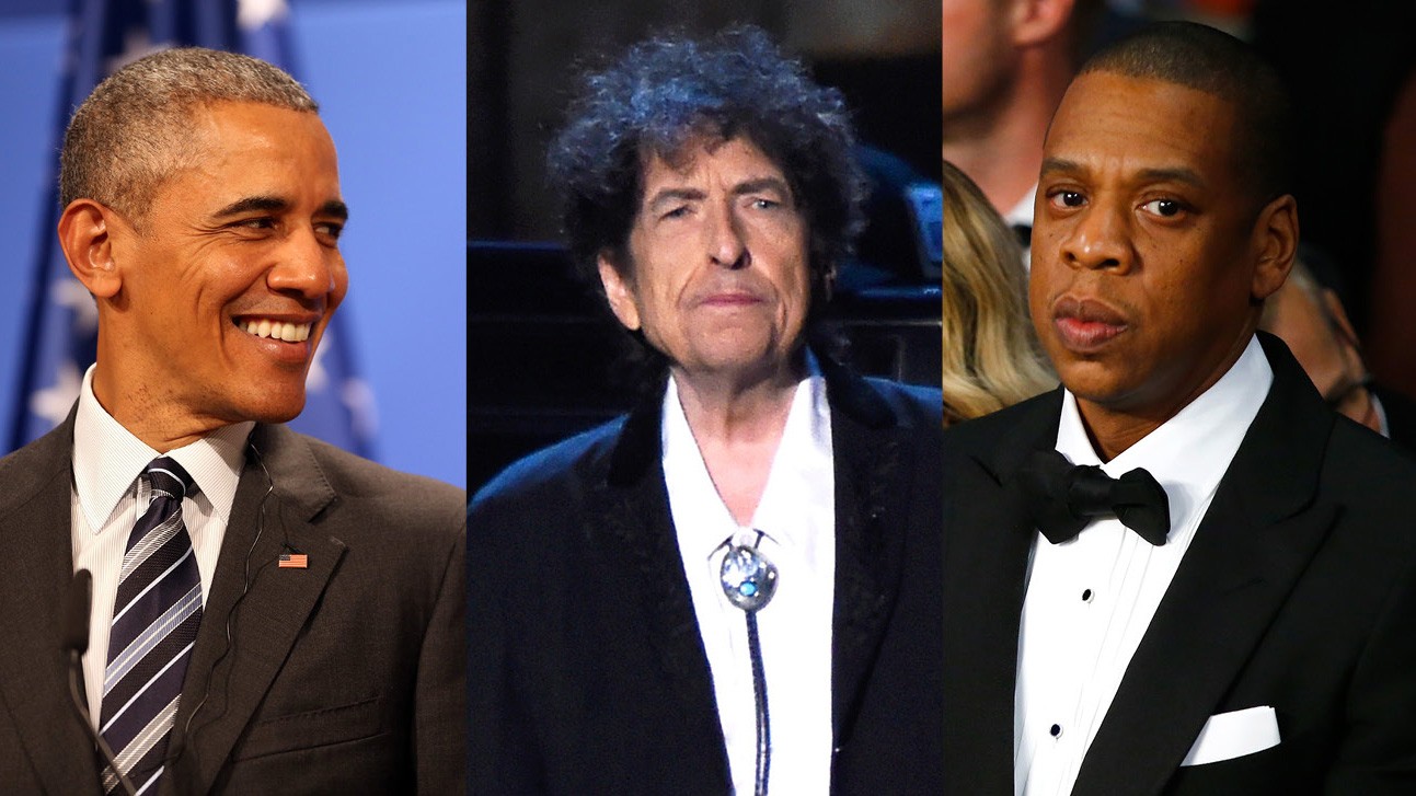 Barack Obama, Bob Dylan e Jay-Z (Foto: Getty Images)
