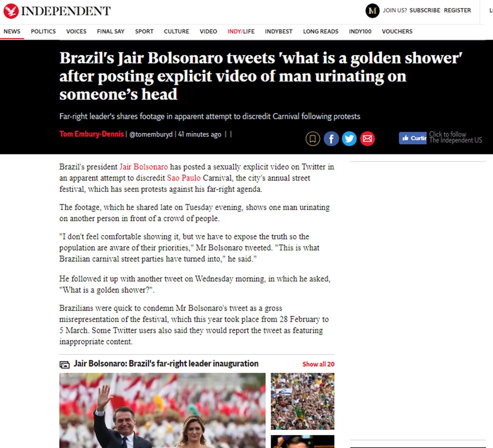 The Independent — Foto: Reprodução G1