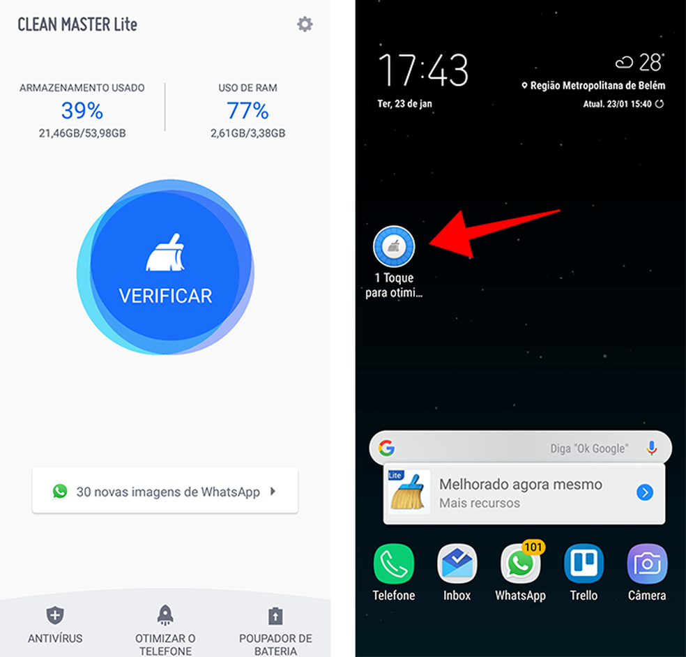 Se for limpar a RAM, use um app leve como o Clean Master Lite (Foto: Reprodução/Paulo Alves)