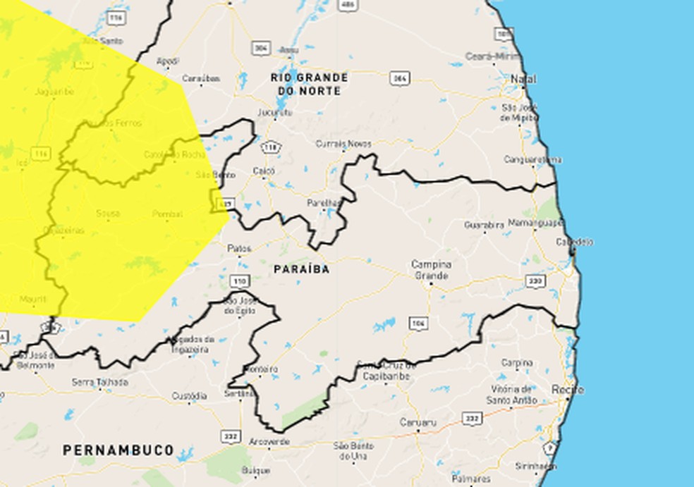 Inmet alerta para baixa umidade em mais de 60 cidades da Paraíba — Foto: Reprodução/Inmet