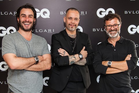 Os arquitetos Fernando Forte e Beto Figueiredo com o diretor de redação de 'GQ Brasil', Ricardo Franca Cruz, no almoço dos arquitetos mais disputados do Brasil em parceria com a Bulgari