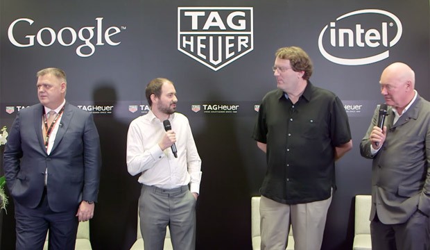 Jean-Claude Biver, CEO da TAG Heuer, anuncia parceria durante a Baselworld 2015 (Foto: Reprodução)
