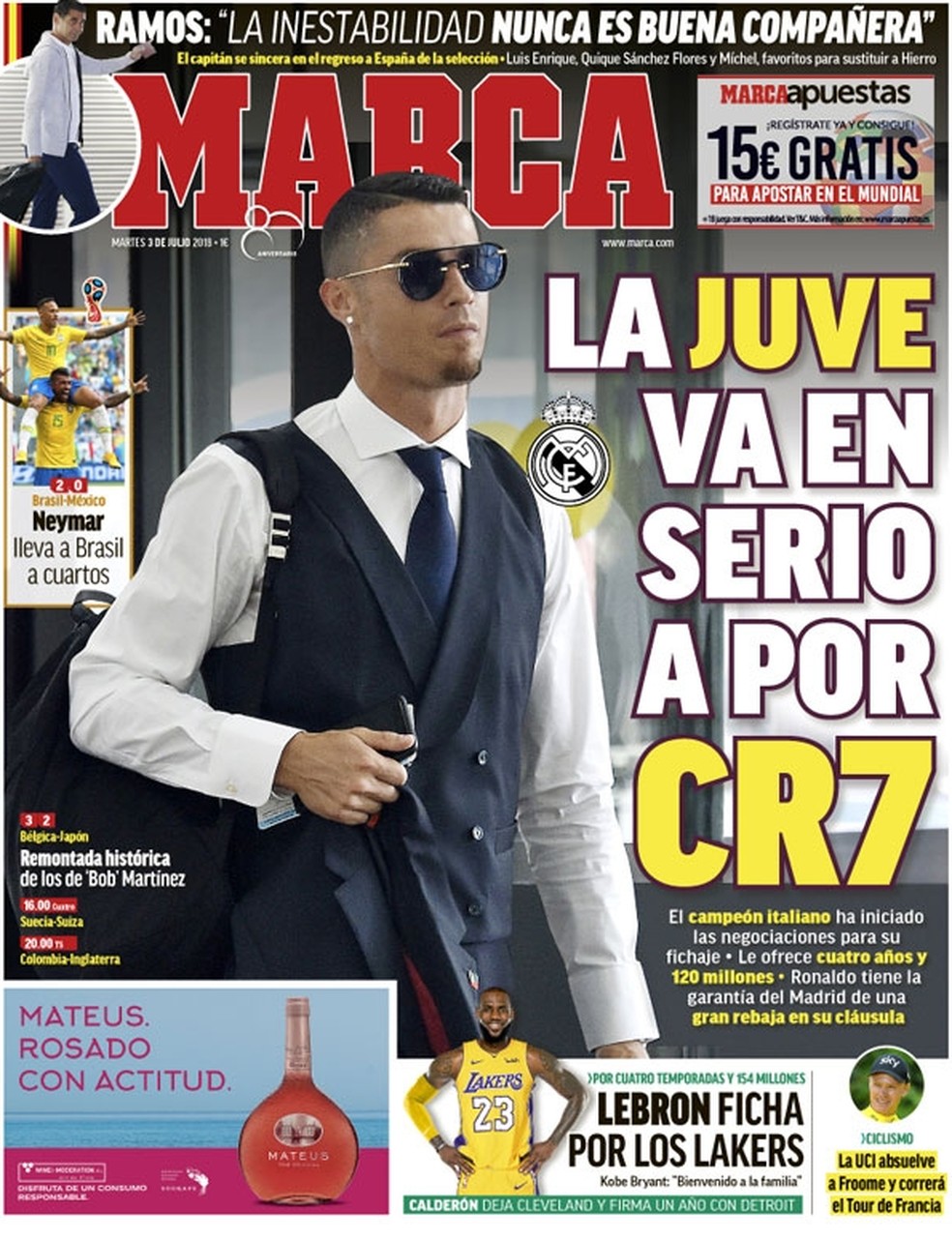 Capa do jornal Marca desta terÃ§a-feira destaca negociaÃ§Ã£o de CR7 (Foto: ReproduÃ§Ã£o/Marca)