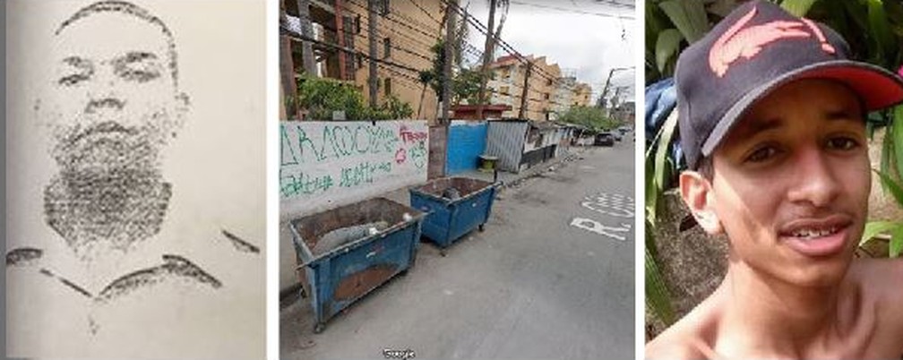 PM Jefferson Souza (à esquerda) será julgado novamente pela acusação de ter matado a pauladas Gabriel Paiva (à direita) em 2017  — Foto: Reprodução/Polícia Civil, Google Maps e Arquivo pessoal