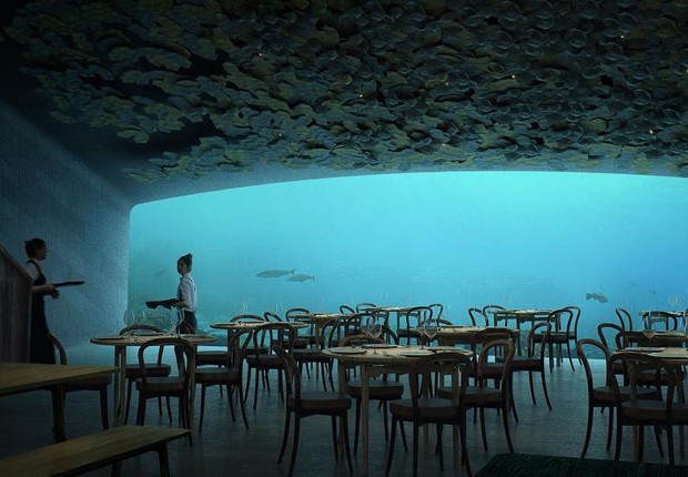 Como deverá ser a vista no salão do Under, restaurante submerso na Noruega que abre em 2019 (Foto: Facebook/Under)