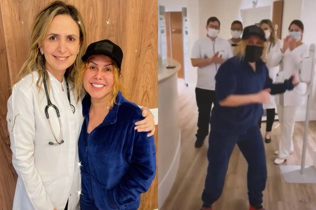 Joelma ao lado da médica Ludhmila Hajjar; cantora fez dança ao sair do hospital (Foto: Reprodução/Instagram)