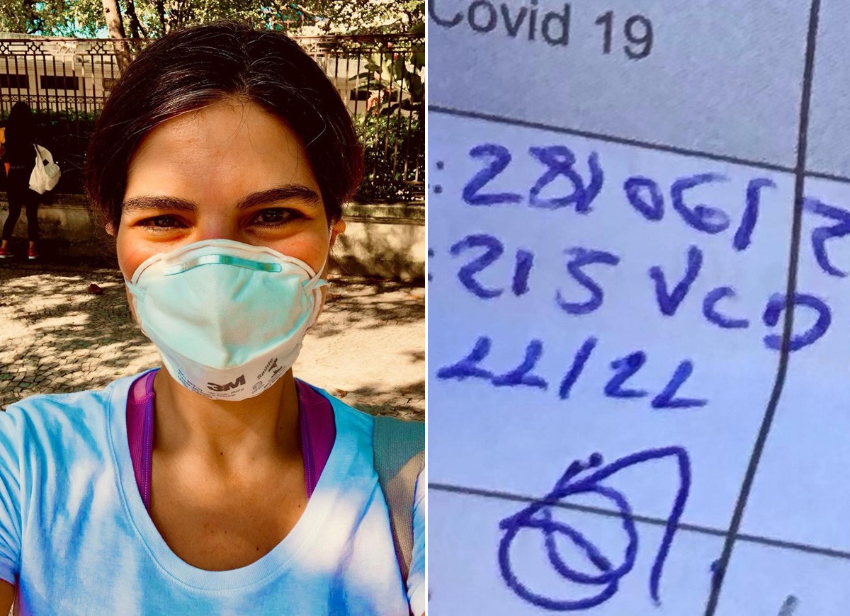 Andréia Sadi faz selfie após ser vacinada contra o novo coronavírus (Foto: Reprodução/Instagram)