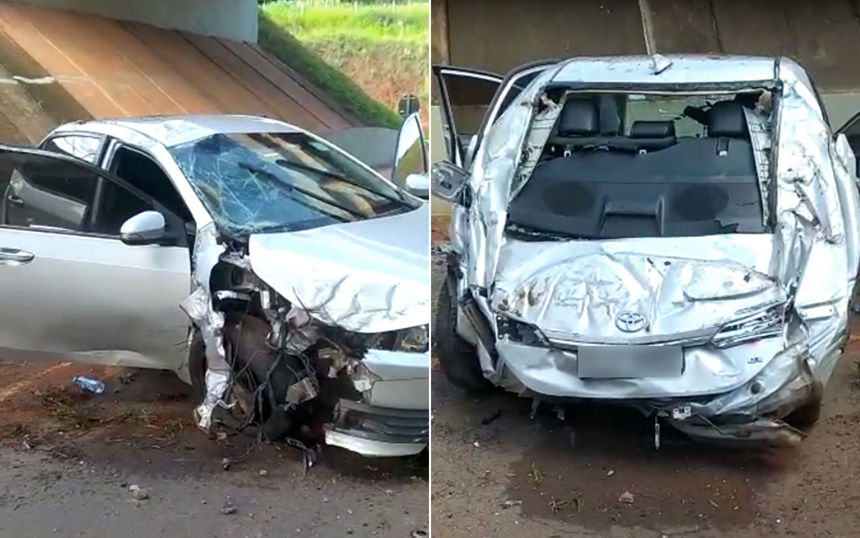 Motorista perde o controle da direção e despenca com carro de viaduto em Jaboticabal, SP