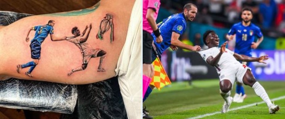 Tatuagem Insana Torcedor Italiano Grava Na Pele Puxao De Chiellini Em Saka Na Final Da Eurocopa Brasil Mundial Fc Ge