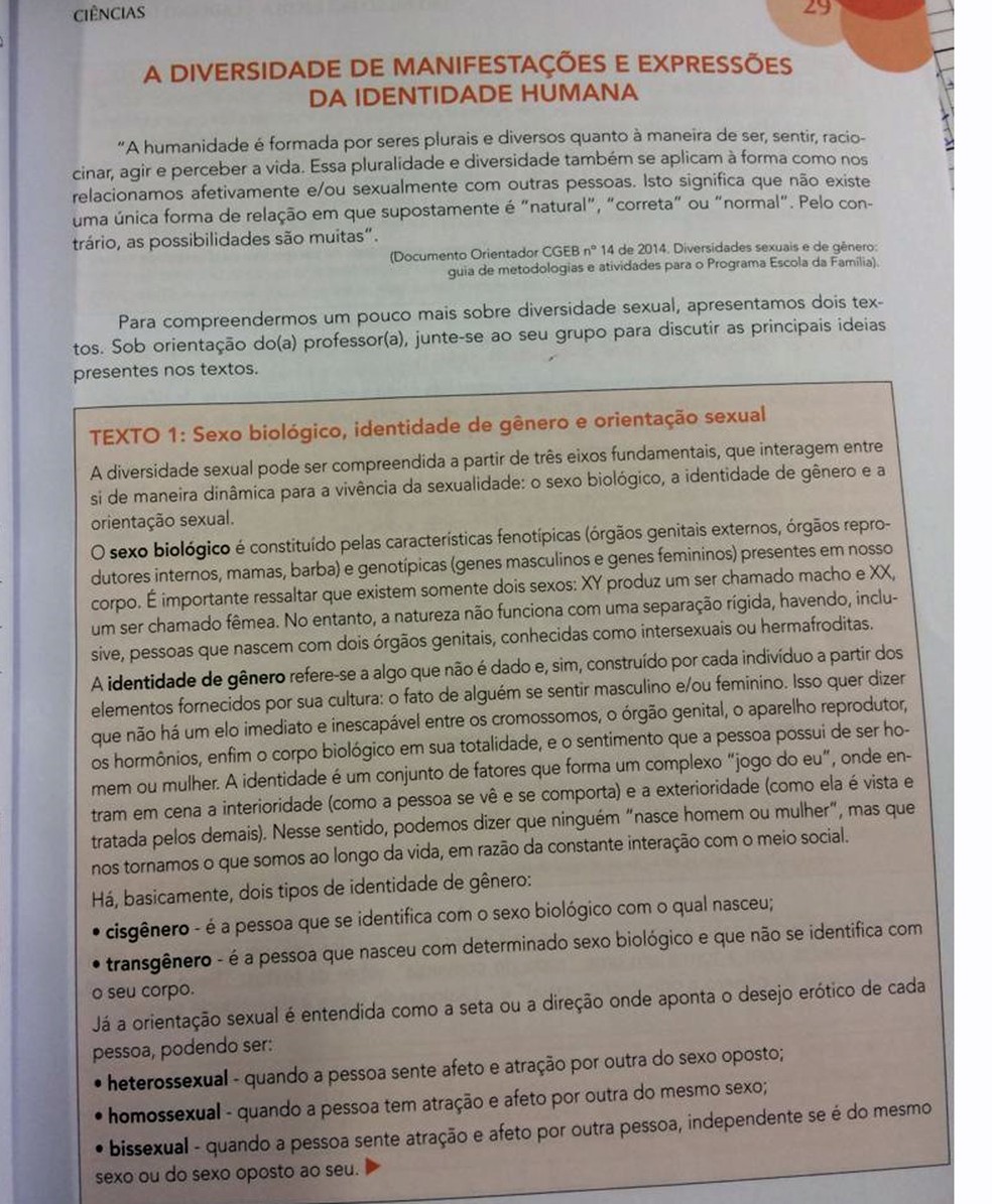 Texto contido no livro recolhido pelo governo de São Paulo — Foto: Reprodução