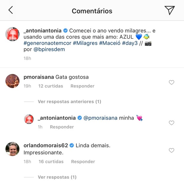 Orlando nos comentários de Antonia Morais (Foto: Reprodução/Instagram)