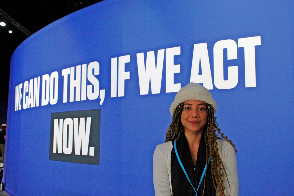Samara Assunção na COP 26, a conferência do clima da ONU de Glasgow. — Foto: Arquivo Pessoal