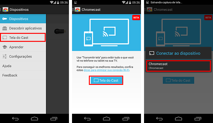 Para transmitir, basta escolher a opção correta no menu do app (Foto: Reprodução/Paulo Alves)
