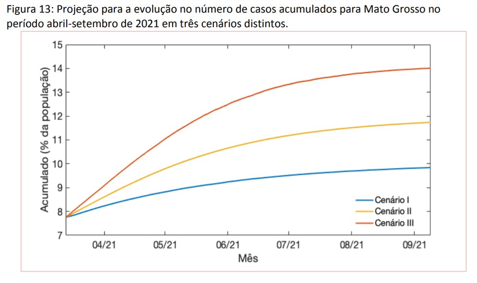 Projeção da evolução de casos em MT nos próximos meses — Foto: Reprodução/UFMT