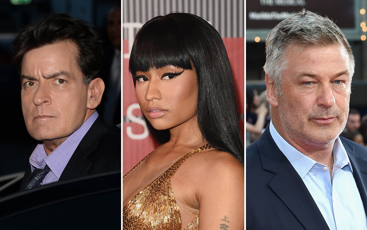 Charlie Sheen, Nick Minaj e Alec Baldwin estão entre os esquentados de Hollywood (Foto: Getty Images)