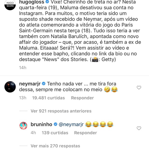 Neymar nega relação com saída de Maluma do Instagram (Foto: Reprodução/Instagram)