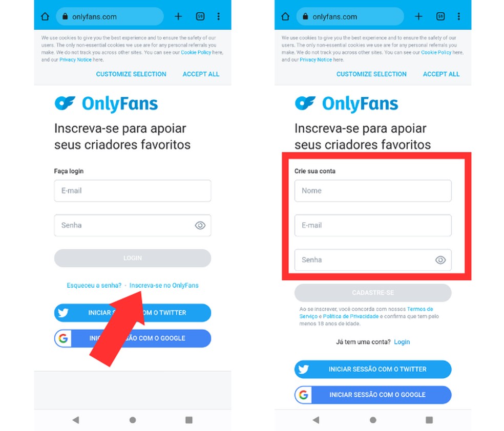 Primeiros passos para a criação de uma conta no OnlyFans   — Foto: Reprodução/Mariana Tralback