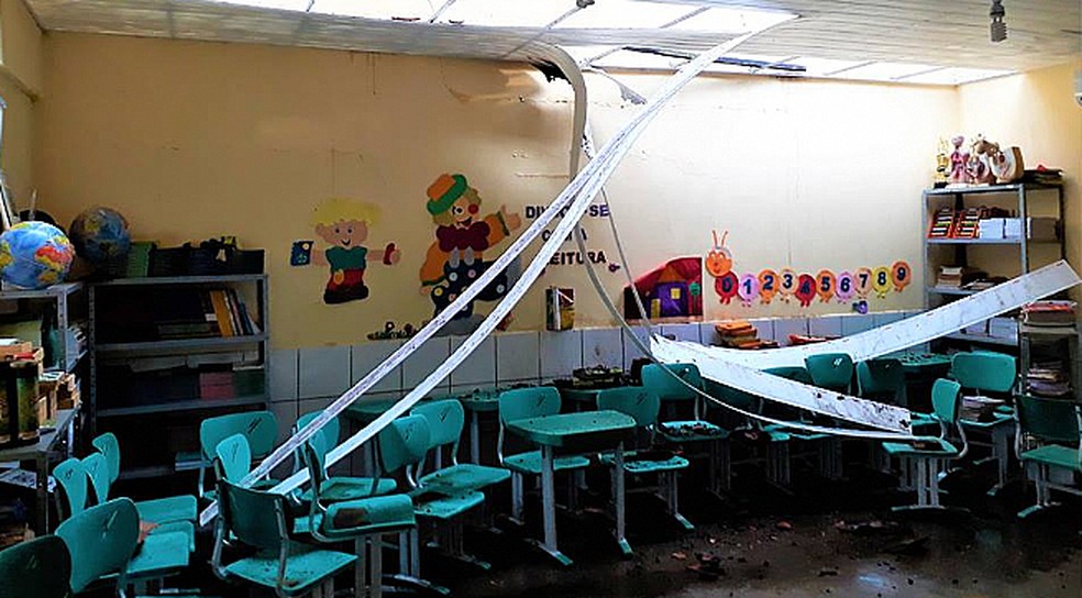 Sala de aula ficou destruída  (Foto: Divulgação/Prefeitura de Joaquim Pires)