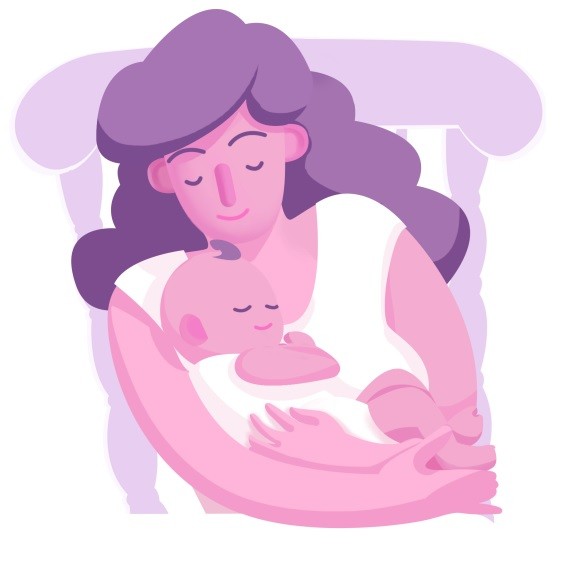 Ilustração em rosa e roxo de uma mãe segurando um bebê (Foto: Arte/Divulgação)