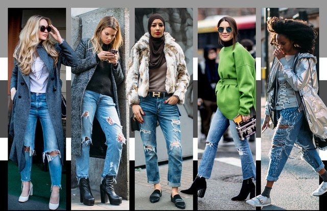 Calça jeans rasgada (Foto: Arte Vogue Online)