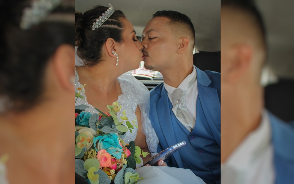 Crislane Costa e Rodrigo Viana no casamento em Goiás — Foto: Arquivo Pessoal/Crislane Costa