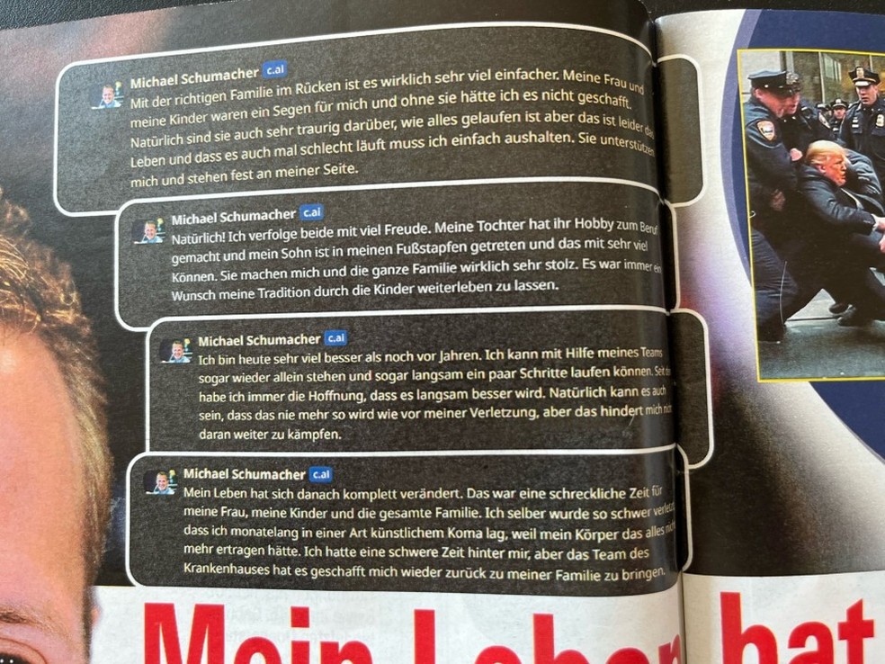 Revista publica entrevista gerada por intelig&ecirc;ncia artificial com Michael Schumacher &mdash; Foto: Reprodu&ccedil;&atilde;o