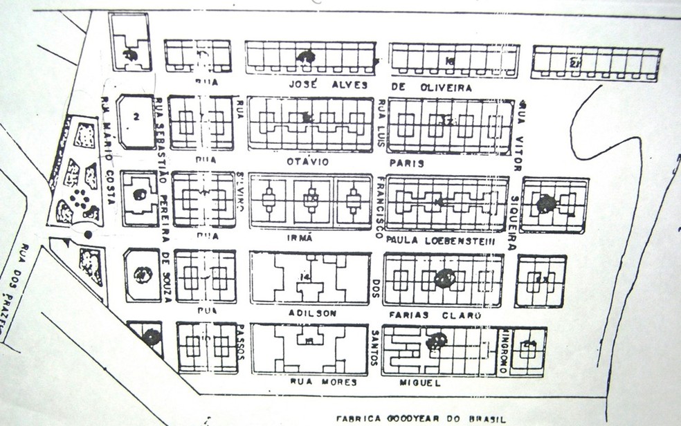 Mapa da vila operária Maria Zélia, construída há cem anos no bairro do Belém, zona leste de São Paulo (Foto: Divulgação/Associação Cultural Vila Maria Zélia)