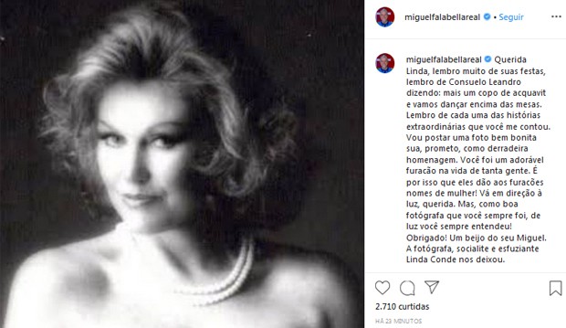 Miguel Falabella lamenta morte de Linda Conde (Foto: Reprodução/Instagram)