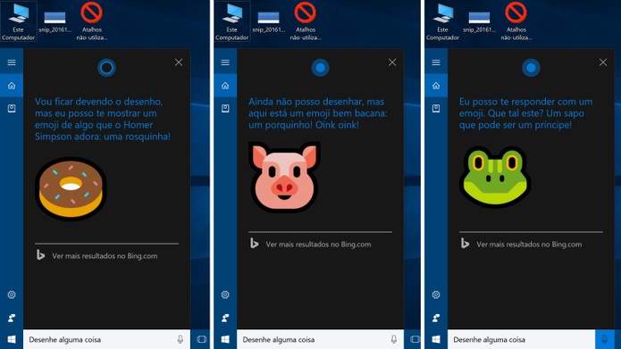 Cortana oferece emojis para usuários que pedirem por desenho no Windows 10 (Foto:: Reprodução/Elson de Souza)