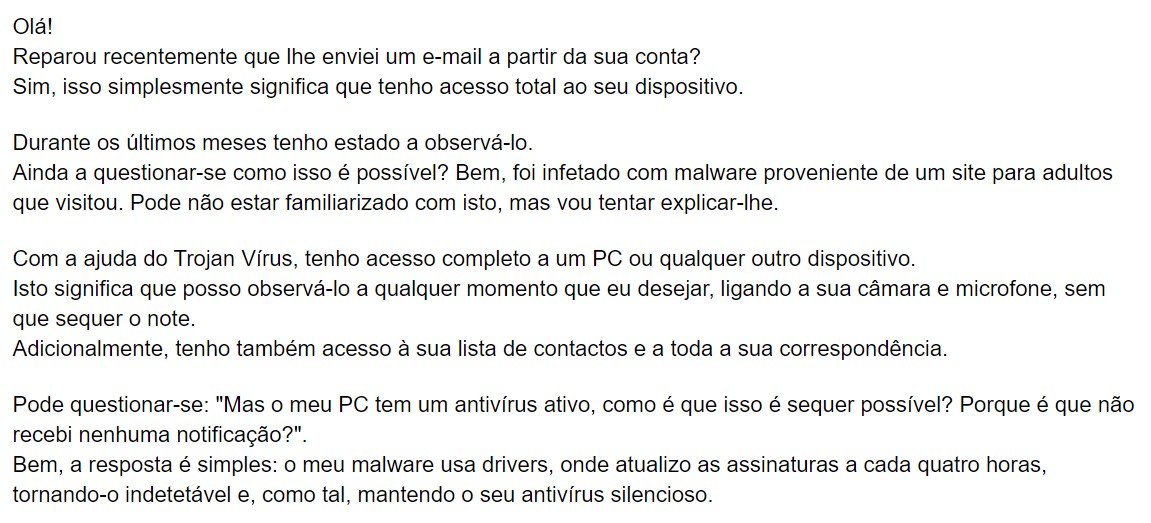 Ameaça de divulgação de vídeo íntimo, senha exposta e pagamento em