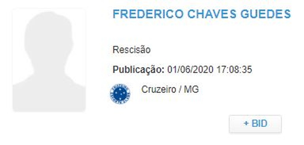 Rescisão de Fred com Cruzeiro é publicada no BID — Foto: Reprodução