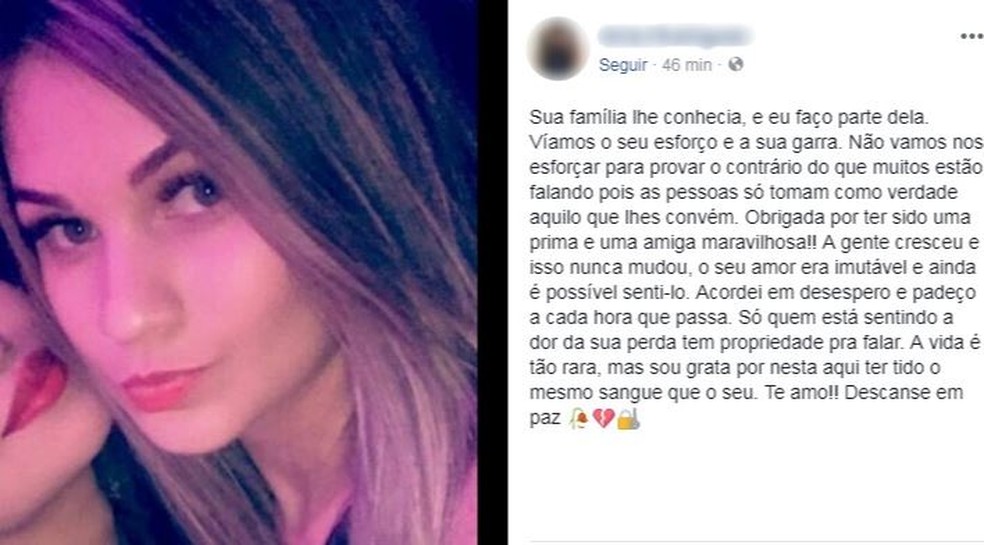 Familiares e amigos comentarem morte de Bruna nas redes sociais (Foto: Reprodução/Facebook)