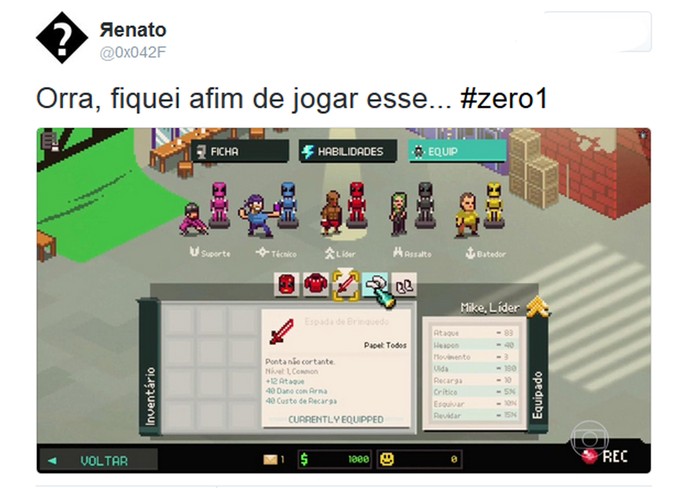 Internauta comenta o 'Zero1' na web (Foto: TV Globo)