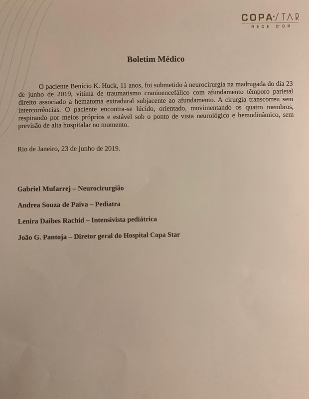 Boletim médico de Benício (Foto: Reprodução/Instagram) Boletim médico de Benício (Foto: Reprodução/Instagram)