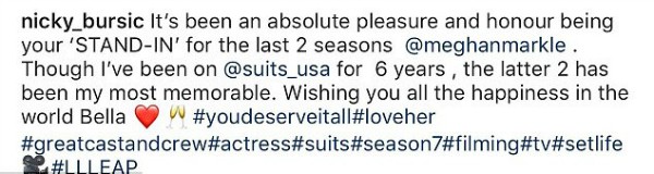 Mensagem publicada por Nicky Bursic com destaque para o emoji de champanhe (Foto: Reprodução Instagram)