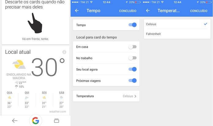 Google Now mostra a previsão do tempo em diferentes locais (Foto: Reprodução/Juliana Pixinine)