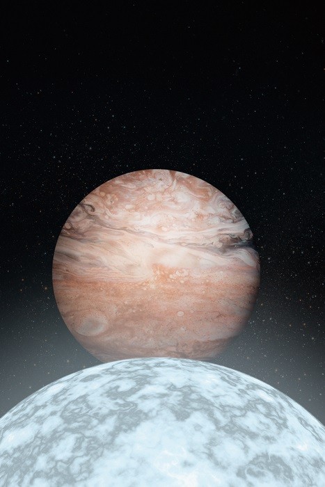 Ilustração mostra Júpiter e estrela anã branca hospedeira em cenário hipotético no qual o Sol morreu (Foto: Observatório WM Keck / Adam Makarenko)