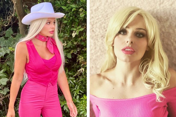 Amanda Hall (nas duas imagens) com seu look de Barbie (Foto: Reprodução/Instagram)