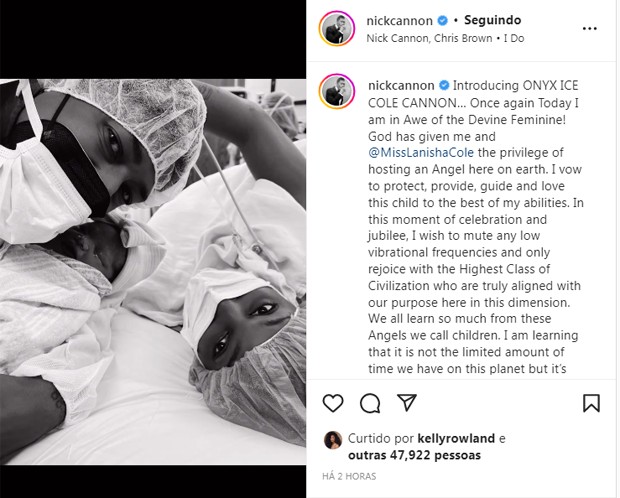 Nasce Onyx, nono filho de Nick Cannon, a primeira filha dele com LaNisha Cole (Foto: Reprodução/Instagram)