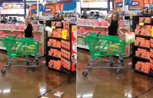 Mulher tem ataque de fúria em supermercado (Foto: Reprodução / Twitter)